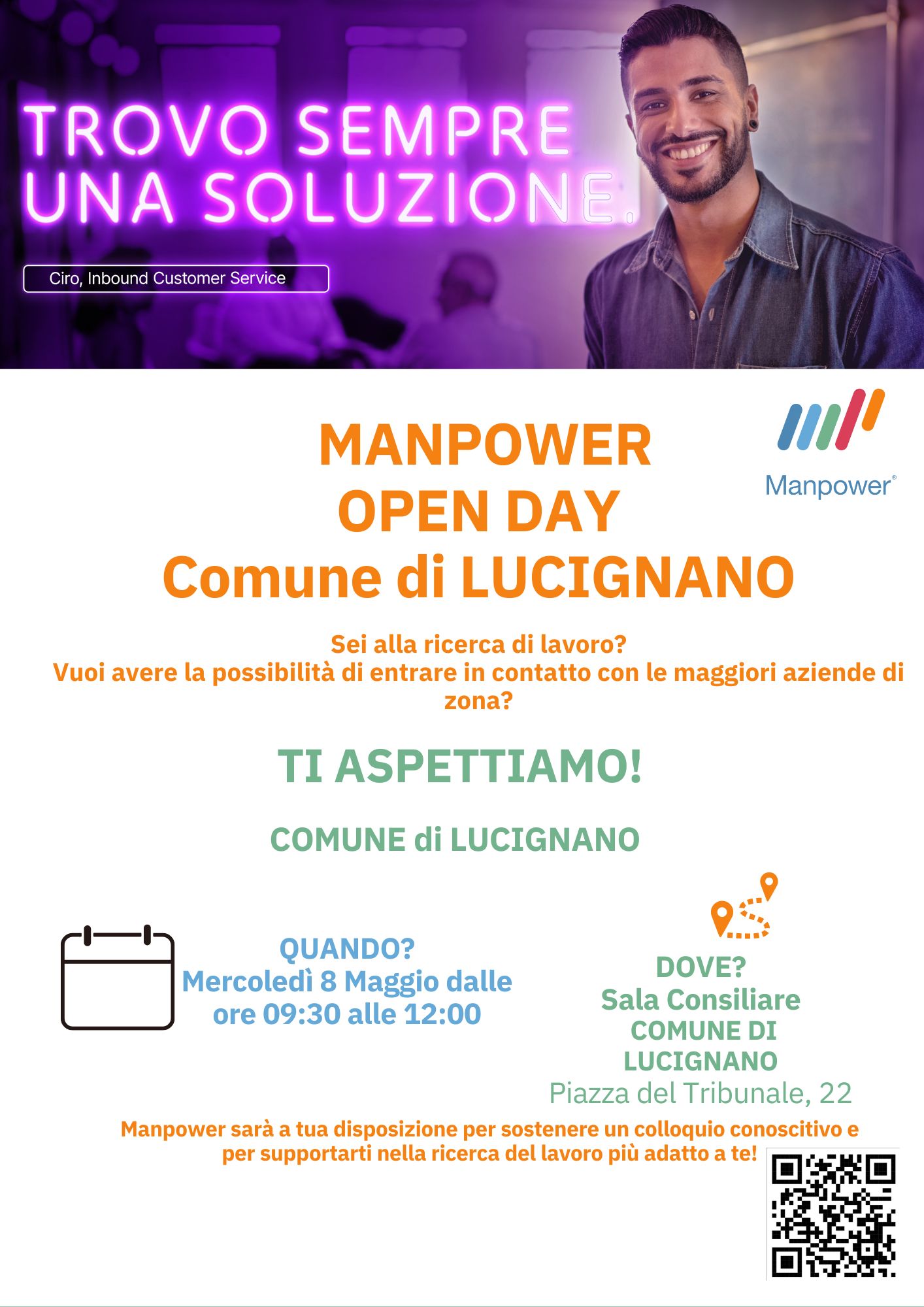 Mercoledì 8 maggio 2024 Open Day Manpower dalle 9.30 alle 12.00